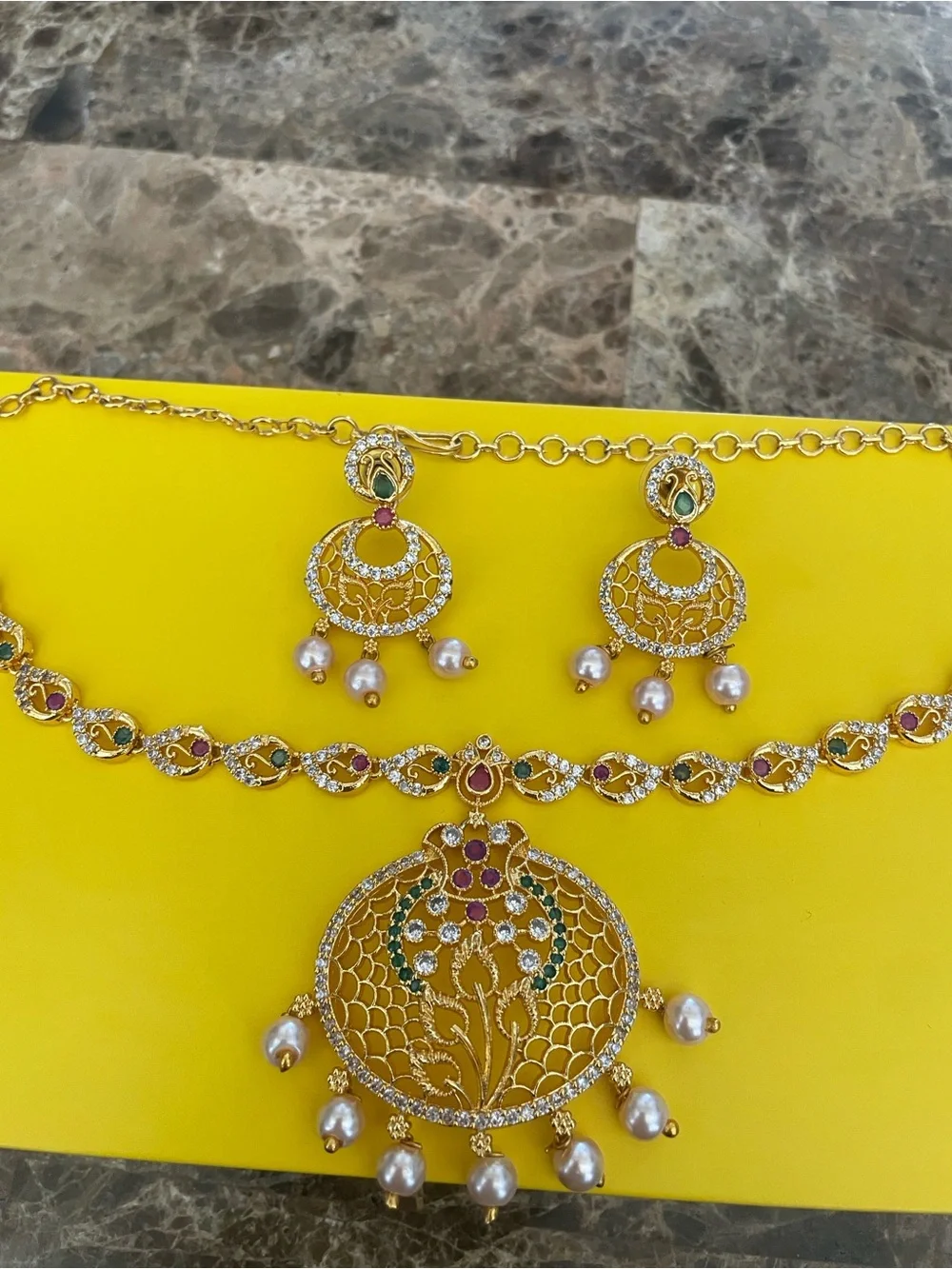 Gold-Tone Pearl & Multistone Pendant Necklace Set - Women Jewelry